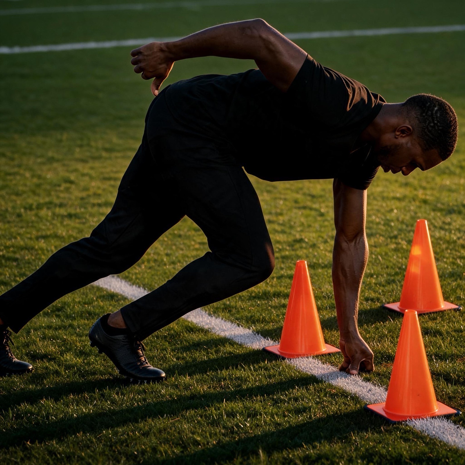 The 3-cone L: cone 1 on the line, cone 2 five yards out, cone 3 five yards to the side
